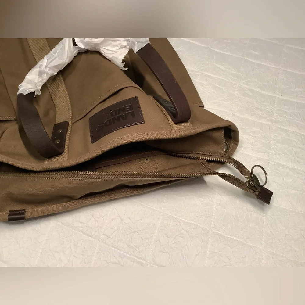 New Lands End brown canvas tote bag
